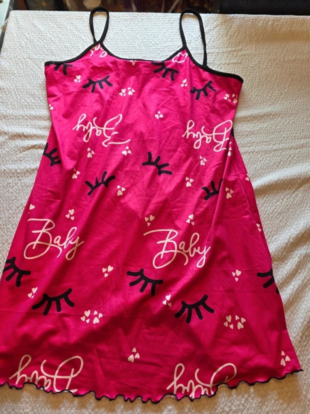 SHEIN Hot Pink 'Baby' Script & Eyelash Print Sleep Chemise Xl